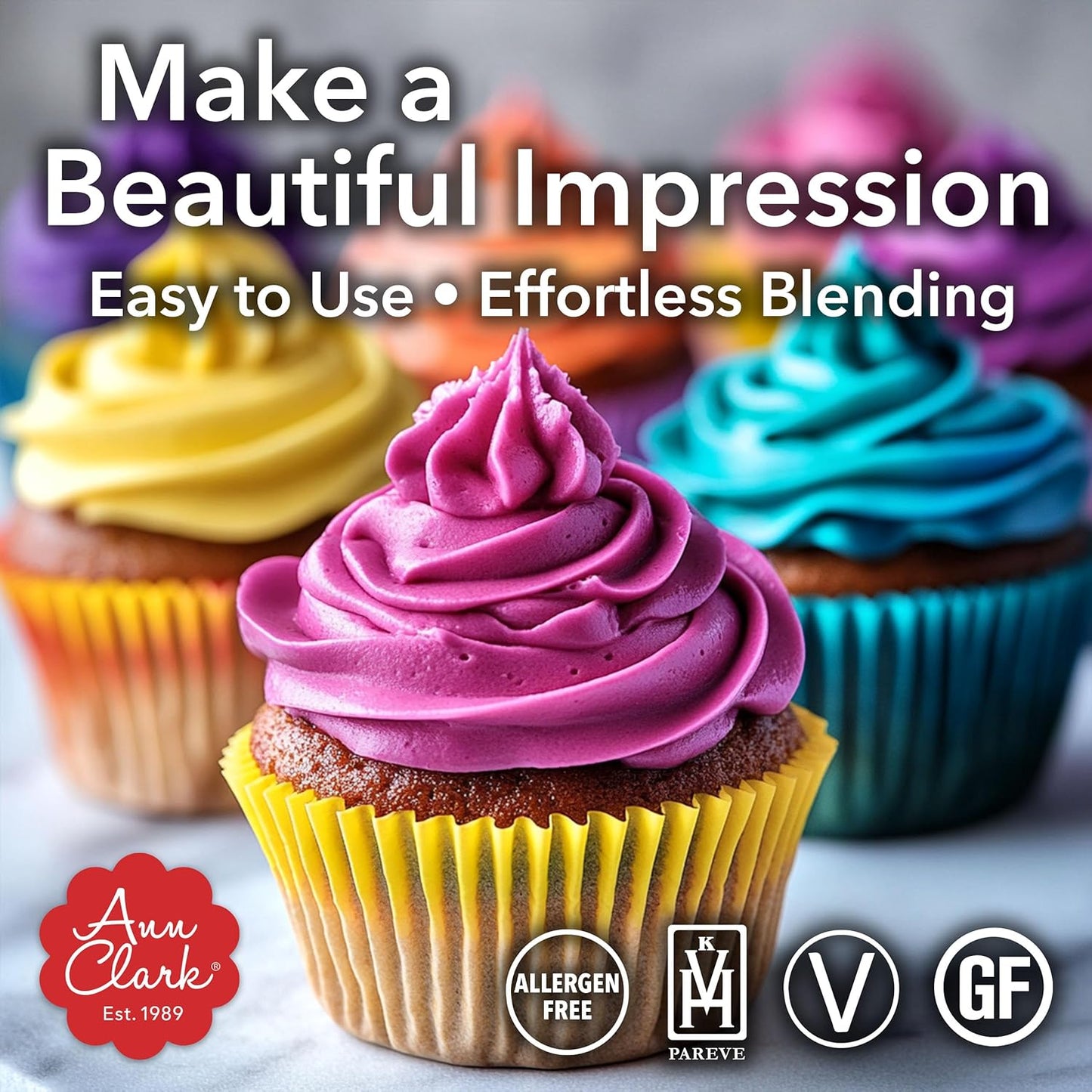 Ann Clark Professional Grade Food Coloring Gel Large 4.5 oz Bottles 12 Color Set Made in USA