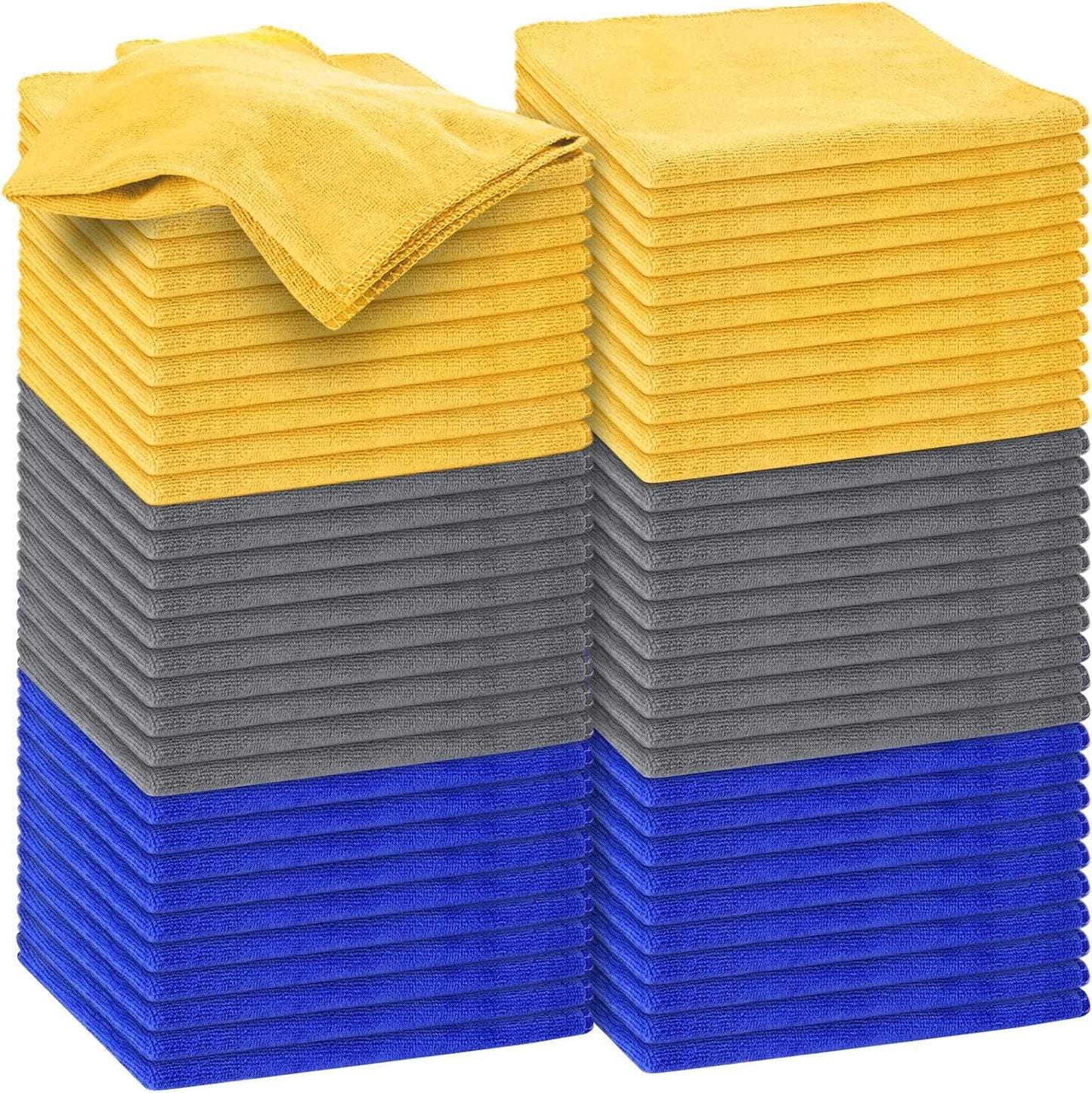 Nuenen Microfiber Cleaning Cloths for Cars 16 x 16 Inch Ultra Absorbent Car Towels Drying Reusable Cleaning Supplies House Kitchen Window Microfiber Towel(Blue, Gray, Yellow,60 Pcs)