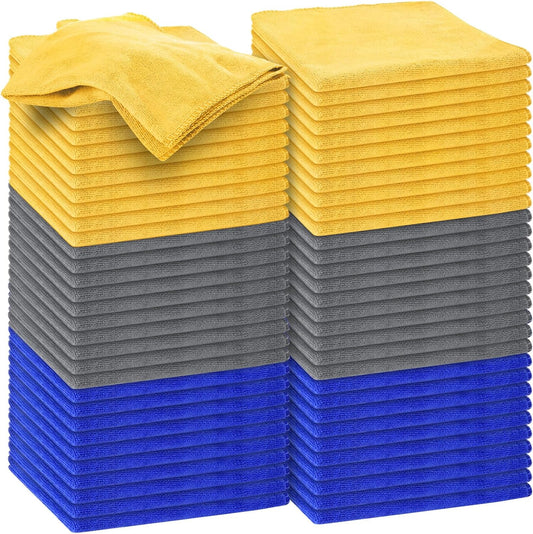 Nuenen Microfiber Cleaning Cloths for Cars 16 x 16 Inch Ultra Absorbent Car Towels Drying Reusable Cleaning Supplies House Kitchen Window Microfiber Towel(Blue, Gray, Yellow,60 Pcs)