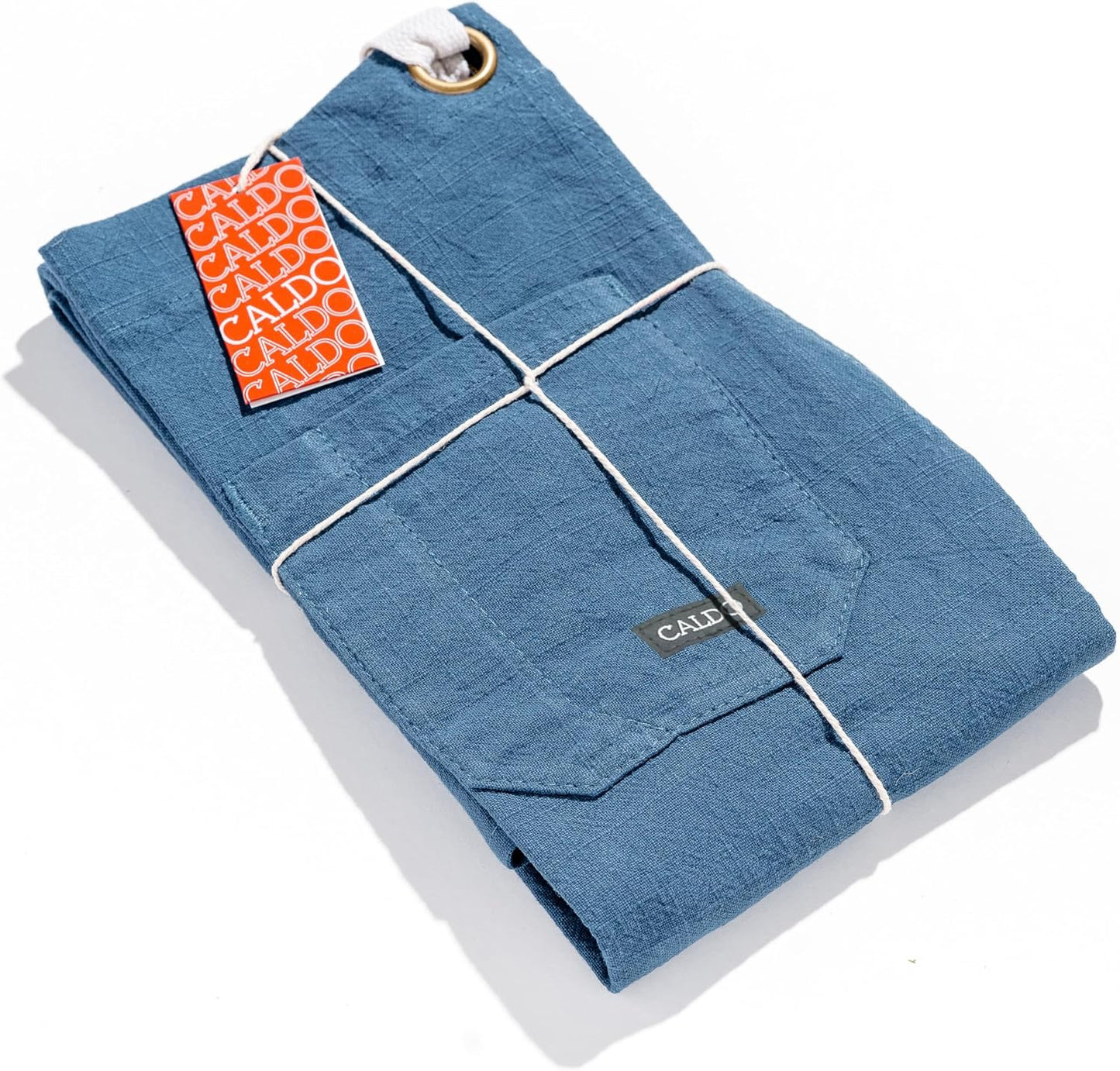 Caldo Linen Kitchen Apron for Cooking- Mens and Womens Linen Bib Apron for Professional Chef, Server, or Barista- Adjustable with Pockets (Vintage Blue)