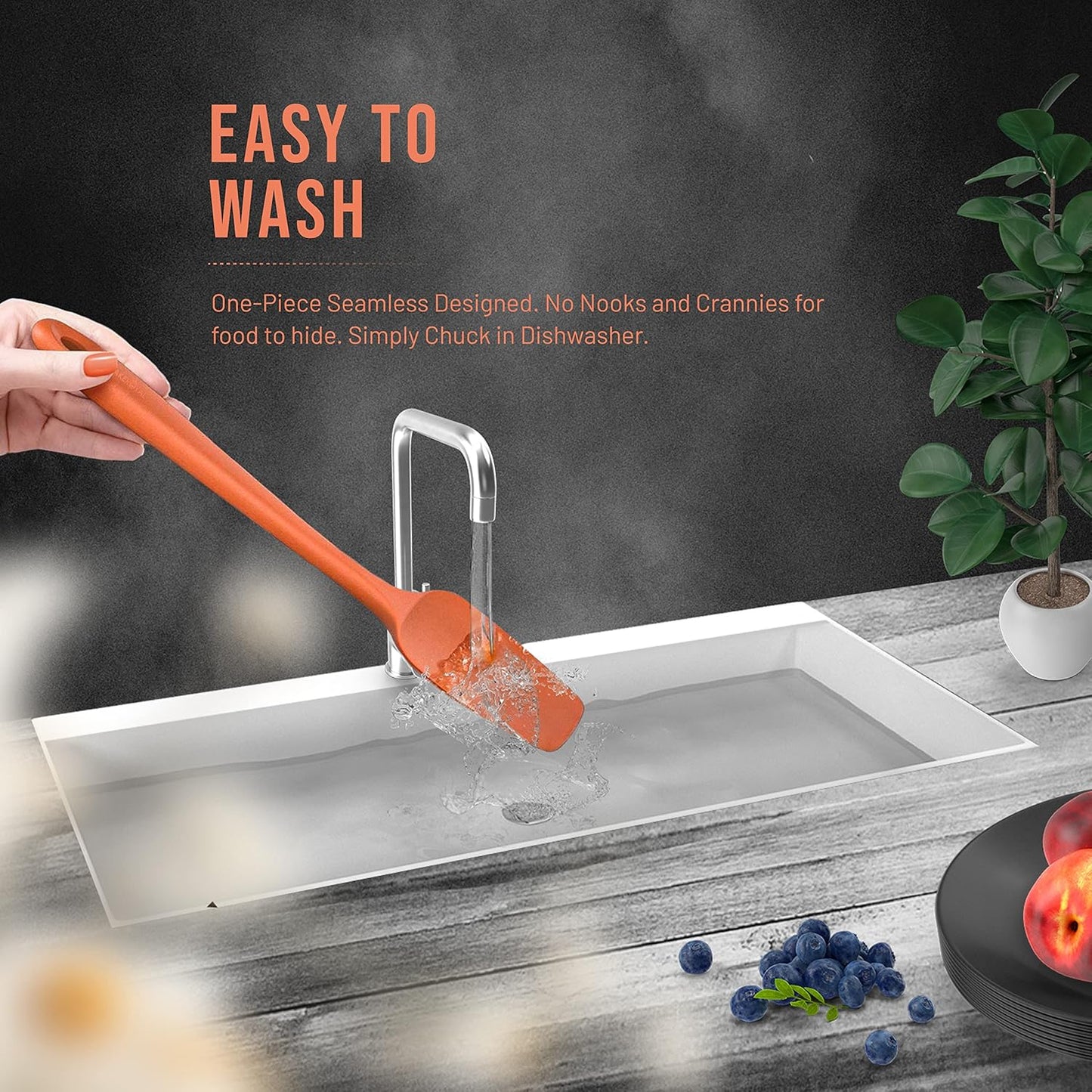 Silicone Spatula Set - 4-Piece Rubber Spatulas Silicone Heat Resistant 600°F for Everyday Task - Seamless Design Kitchen Spatulas for Nonstick Cookware - Orange