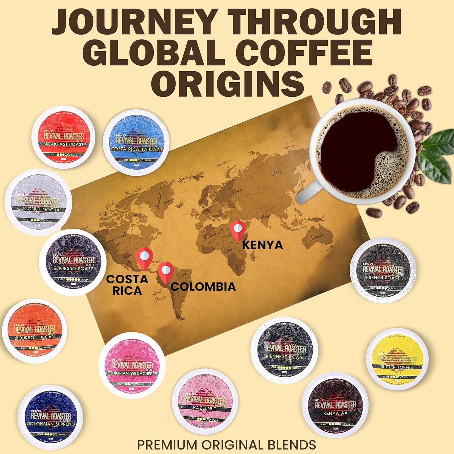 InfuSio Coffee Pods – 96 Count, Ethiopian Yirgacheffe (Light Roast Coffee) Single Serve Coffee Pods for Keurig K Cup® Brewers, Compatible with Keurig 2.0 Brewers