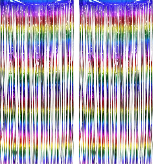 BRAVESHINE Fringe Backdrop Tinsel Foil Curtains - 2 Pack Colorful Metallic Streamers Backdrops for Doorway Decor/80's/90's/Dance/Graduates/Rainbows-Theme/Candylands/Kids Birthdays Party Decorations