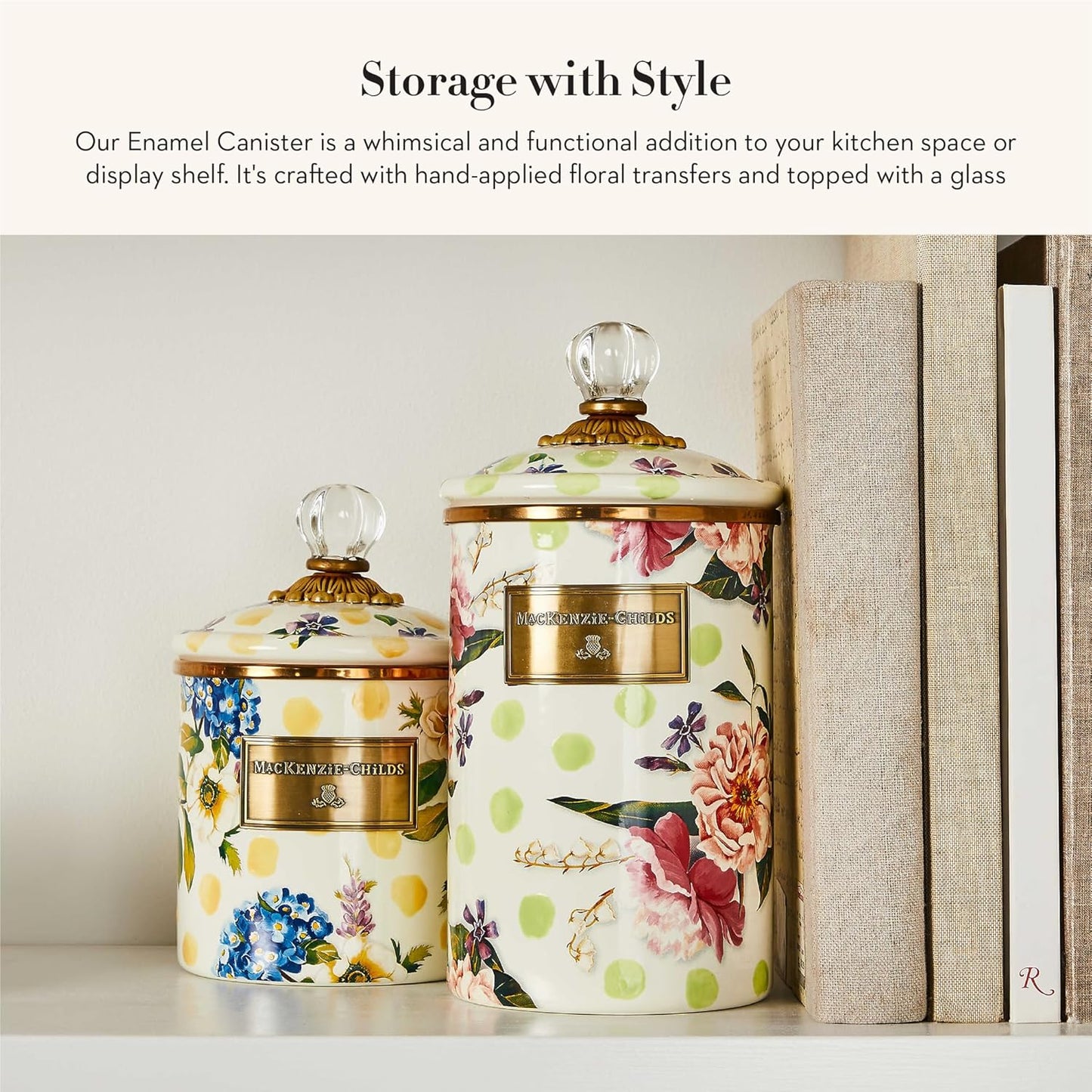 MACKENZIE-CHILDS Wildflowers Enamel Canister, Floral Kitchen Storage Container with Lid, Large