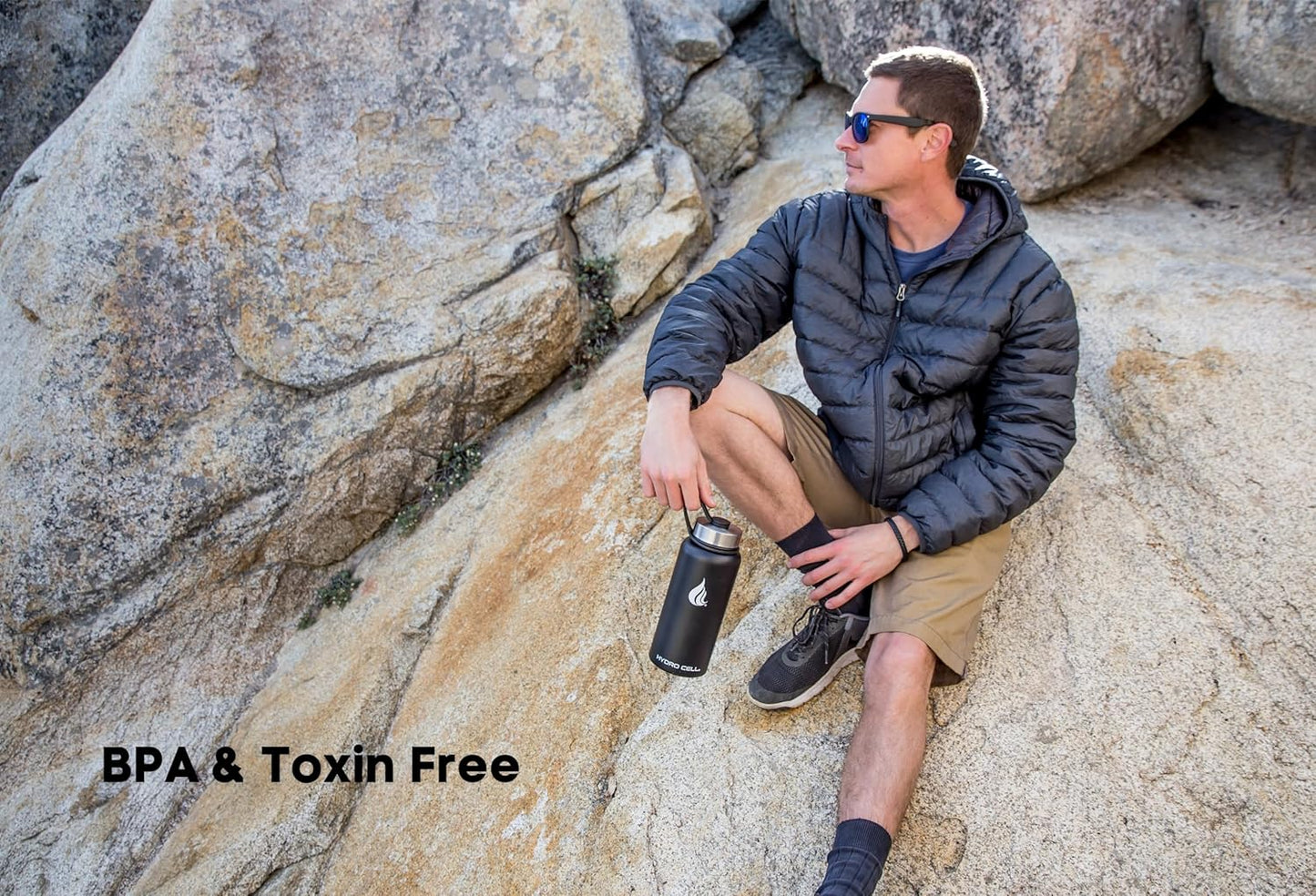 HYDRO CELL Stainless Steel Insulated Water Bottle with Straw - For Cold & Hot Drinks - Metal Vacuum Flask with Screw Cap and Modern Leakproof Sport Thermos for Adults (Black 32oz)