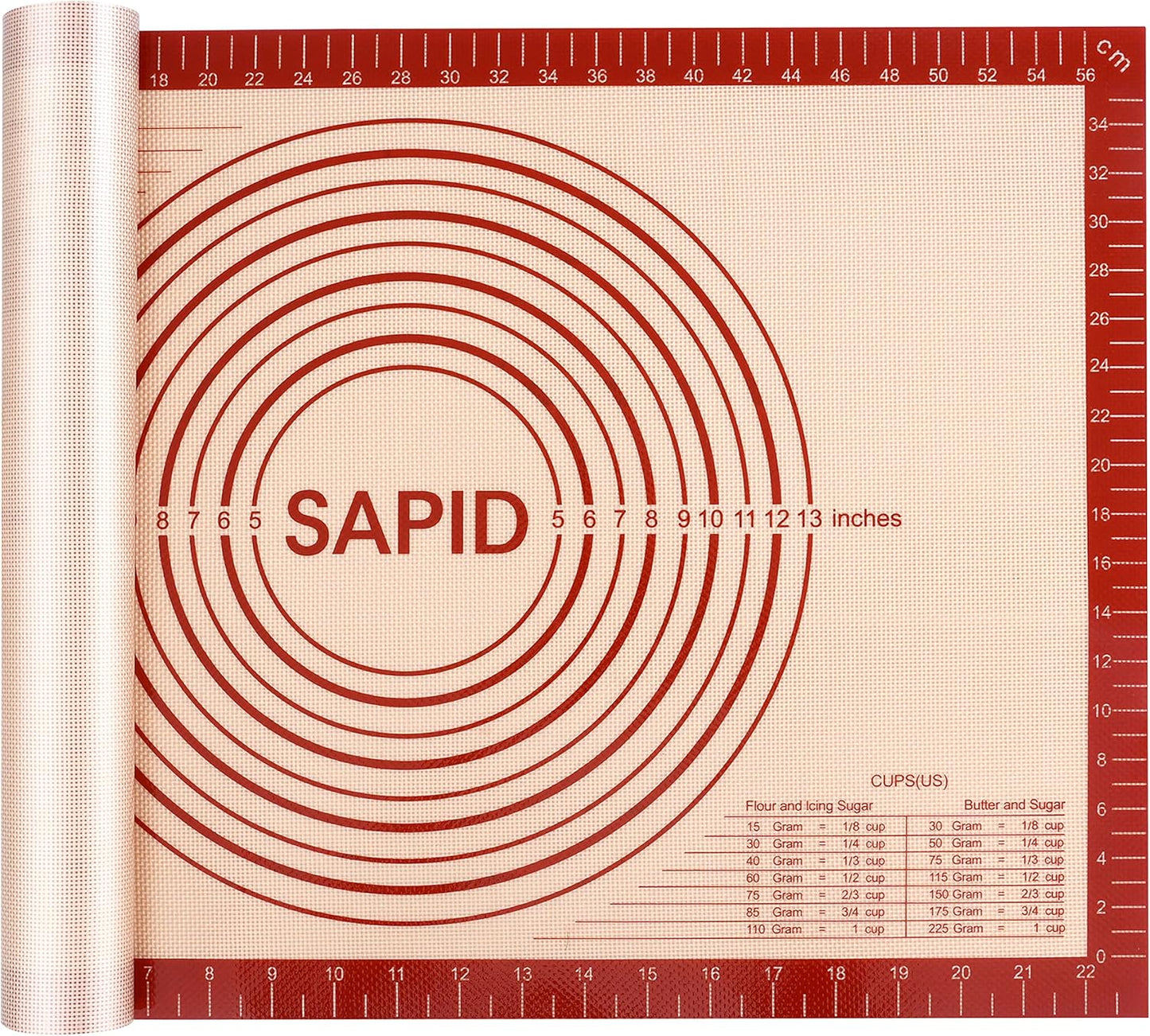 Sapid Extra Thick Silicone Pastry Mat Non-slip with Measurements for Non-stick Silicone Baking Mat Large, Dough Rolling, Pie Crust, Cookies, Kneading Mats, Countertop, Placement Mats (16" x 24", Red)