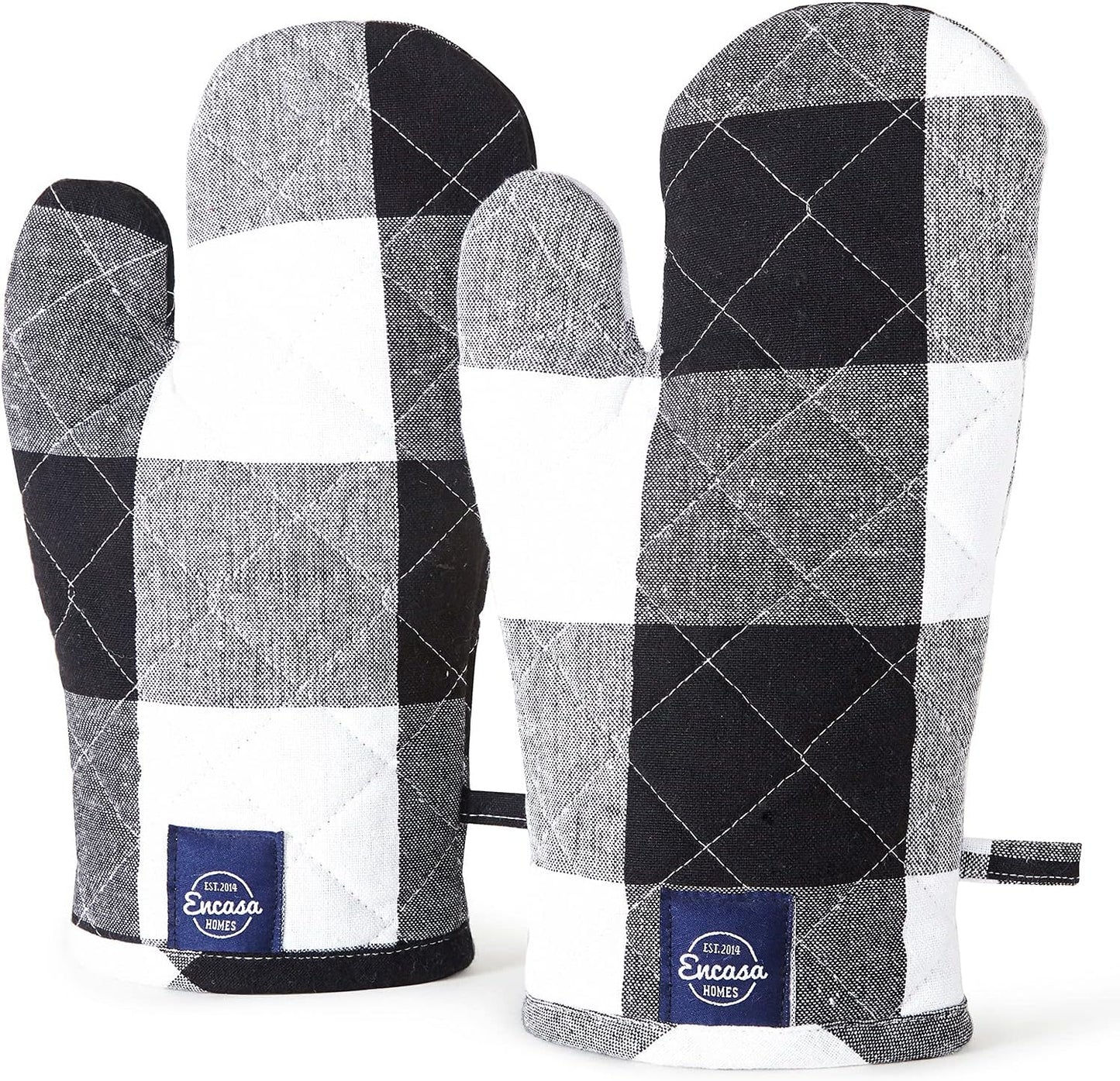 Encasa XO Long 12"x7" Oven Microwave Hand Gloves Mitts (2 pc Set) for Kitchen Cooking & Baking - Heat Resistant, Thick & Safe, Protection of Hands from Hot Utensils - Buffalo Black Checks