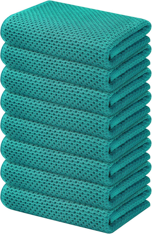 Kitinjoy 100% Cotton Waffle Weave Kitchen Towels, 8-Pack Super Soft and Absorbent Dish Towels for Drying Dishes, Kitchen Hand Towels, 13 in x 28 in, Teal