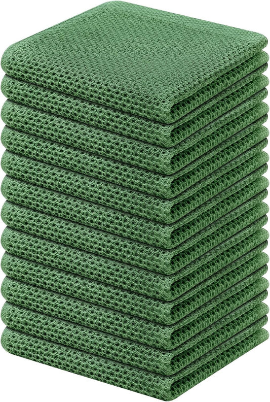 Kitinjoy 100% Cotton Kitchen Dish Cloths, 12 Pack Waffle Weave Ultra Soft Absorbent Dish Towels for Drying Dishes Quick Drying Kitchen Towels Dish Rags, 12 X 12 Inches, Grass Green