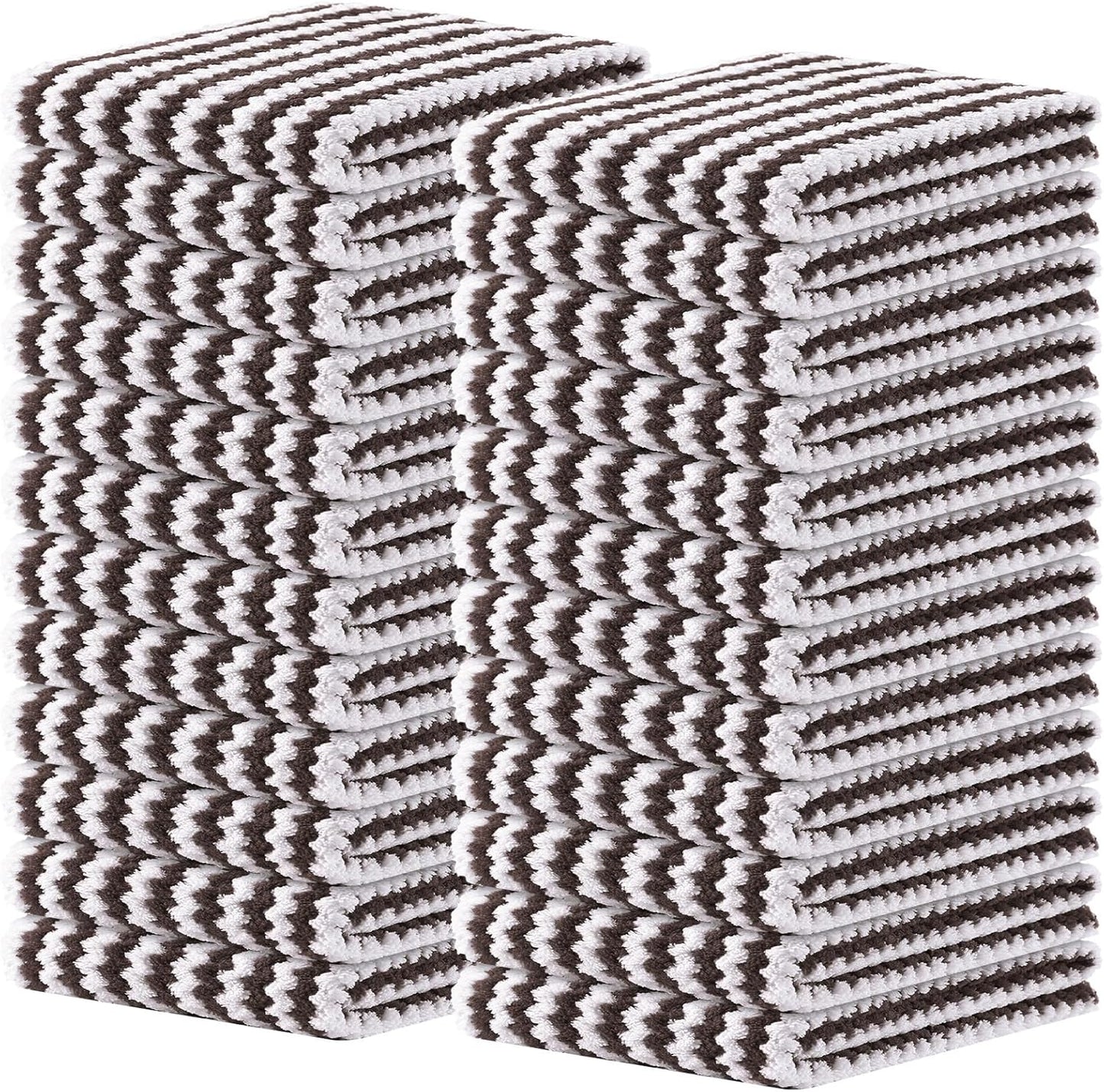 Homaxy Kitchen Towels(24 Pack, 10 x 20 inches), Ultra Soft and Absorbent Dish Towels, Reusable Fast Drying Microfiber Cleaning Cloth, Coral Velvet Wave Design No-lint, Brown