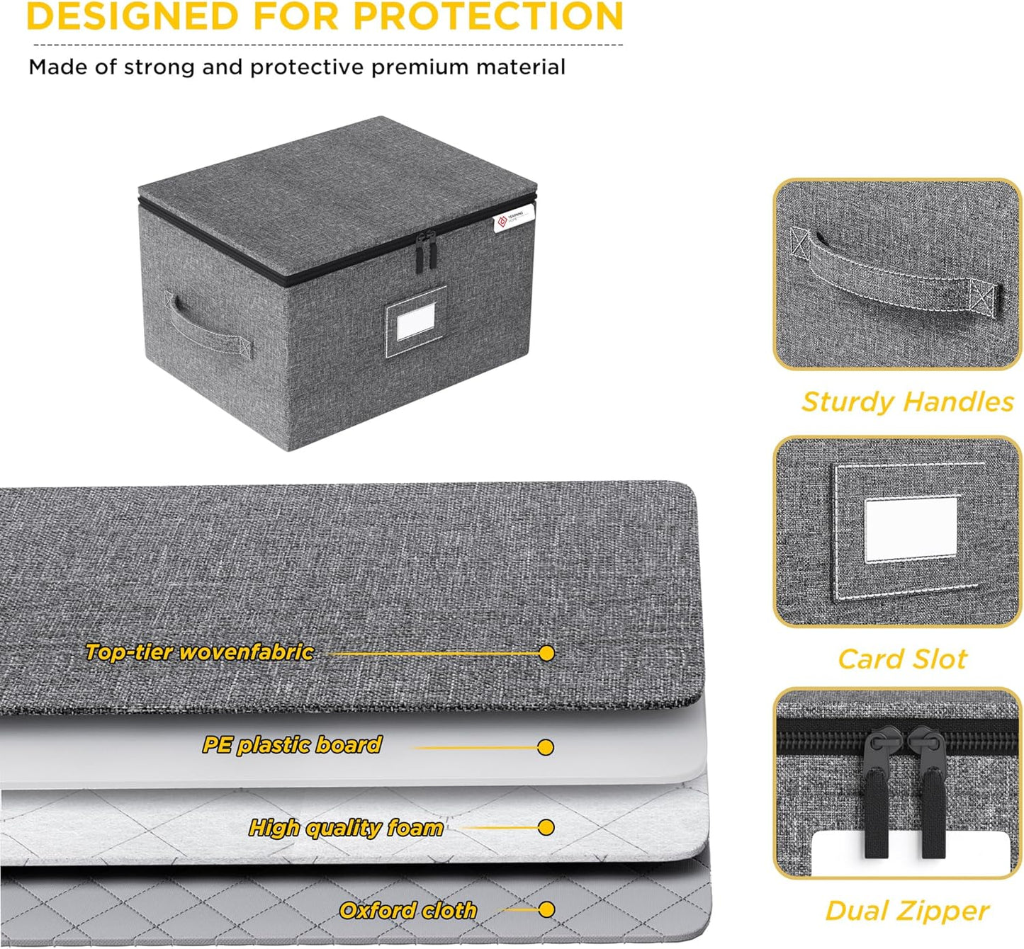 YearningHome Wine Glass Storage Box with Dividers,Hard Shell and Stackable Stemware Storage Containers with Sturdy Handle for Glassware Crystal Storage and Transport,Grey,Holds 12