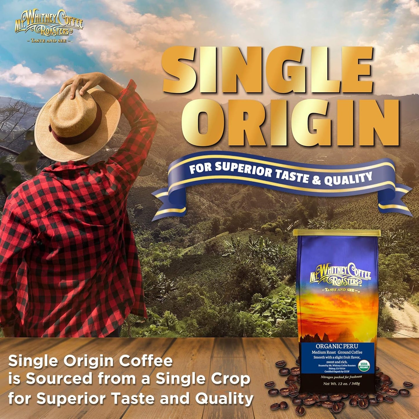 Mt. Whitney Organic Shade Grown, Low Acid Coffee from Peru, (Ground, 12 Oz)