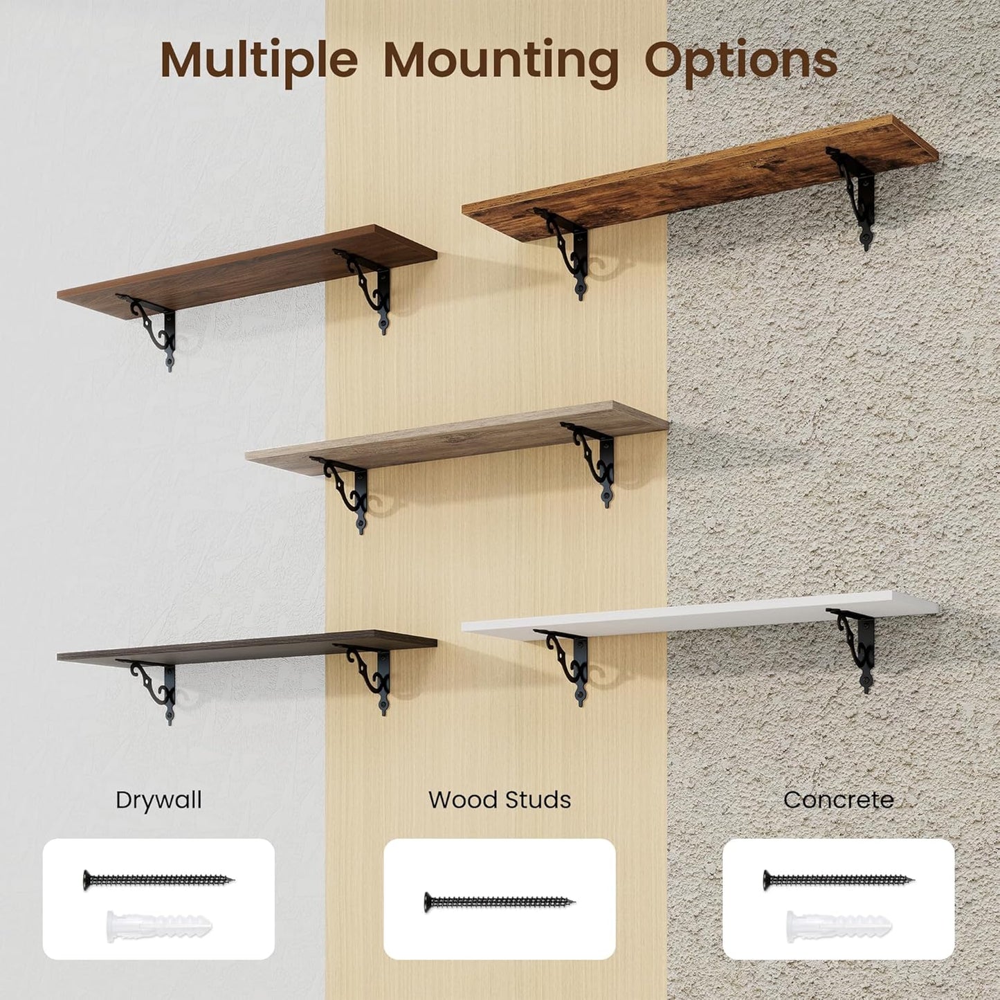 RICHFOCUS Floating Shelves for Wall Decor, 31.5W x 8D Shelves Set of 2, 8" Deep Rustic Wood Floating Shelves Wall Mounted with Metal Brackets, Shelves for Living Room Bedroom Kitchen, Black