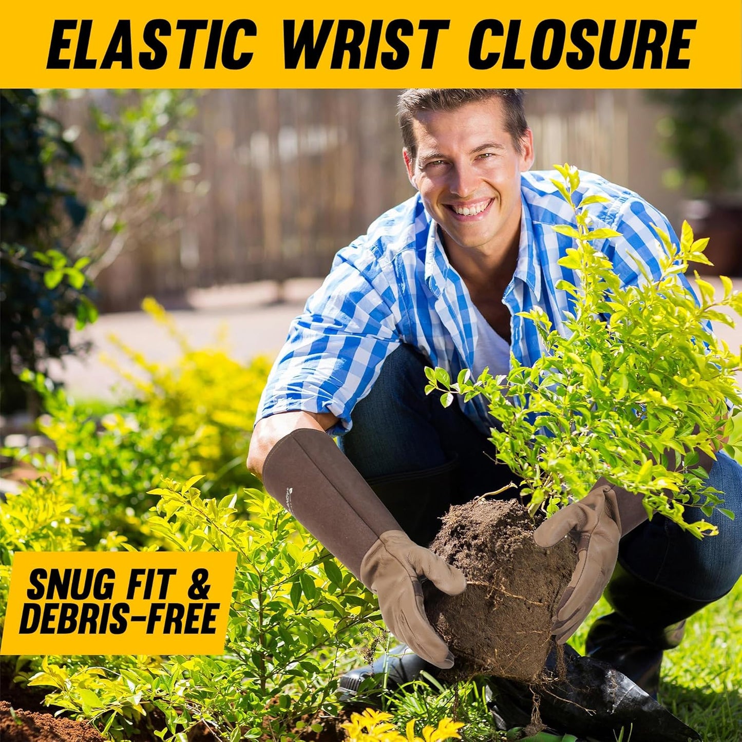 HANDLANDY Long Gardening Gloves for Men & Women, Cowhide Leather Rose Pruning Gloves- Breathable & Durable Gauntlet Glove (Small, Brown)