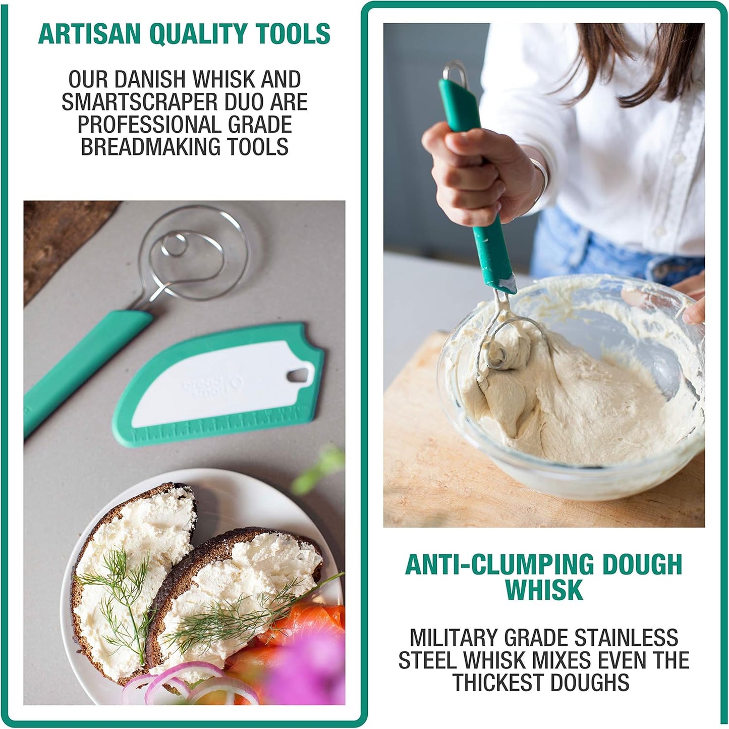 Artisan Bread Whisk and Bench Scraper Duo - Essential Dough Mixer Tools - Sourdough Bread Baking Supplies