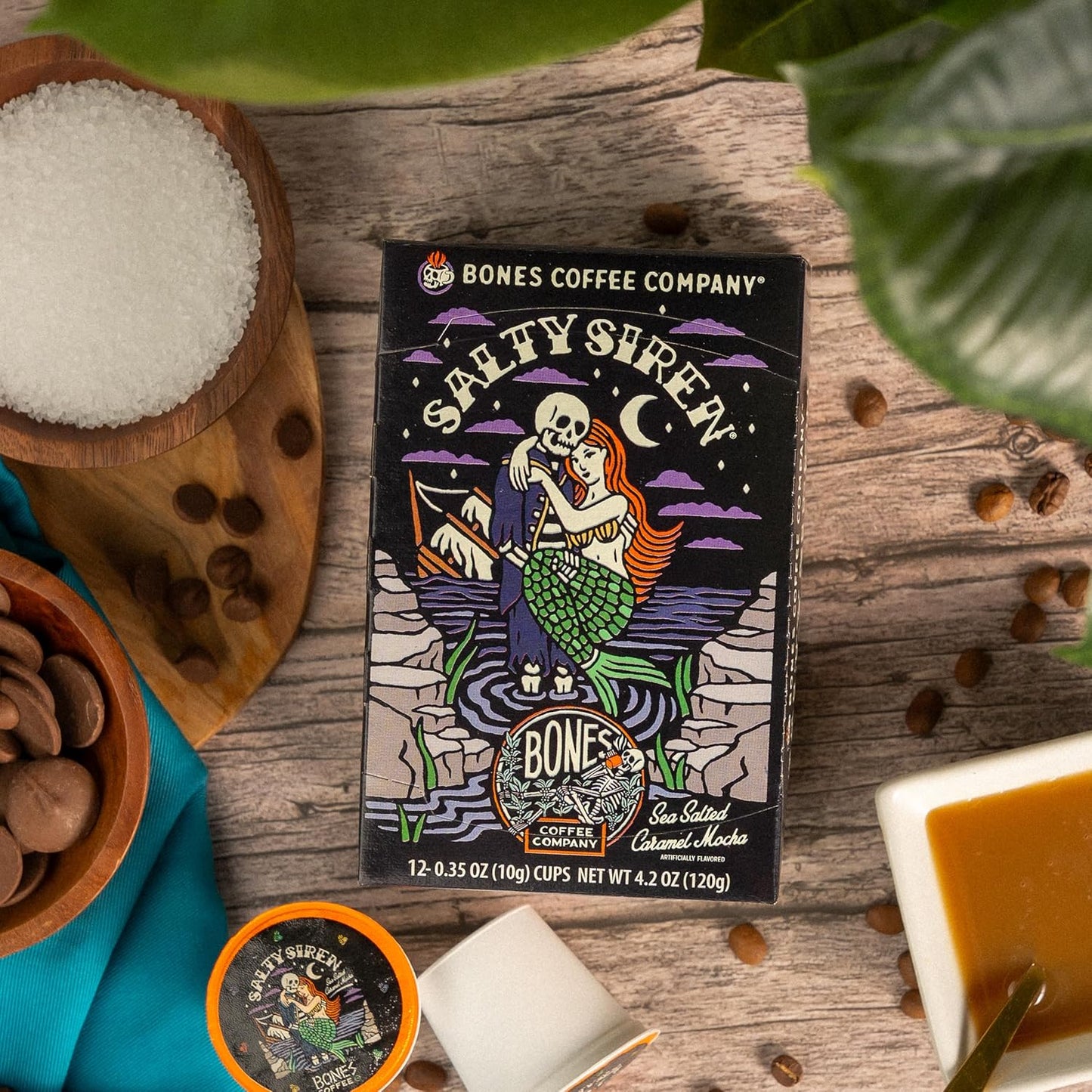 Bones Coffee Company Flavored Coffee Bones Cups Salty Siren Caramel Chocolate | 12ct Single-Serve Coffee Pods Compatible with Keurig 1.0 & 2.0 Keurig Coffee Maker