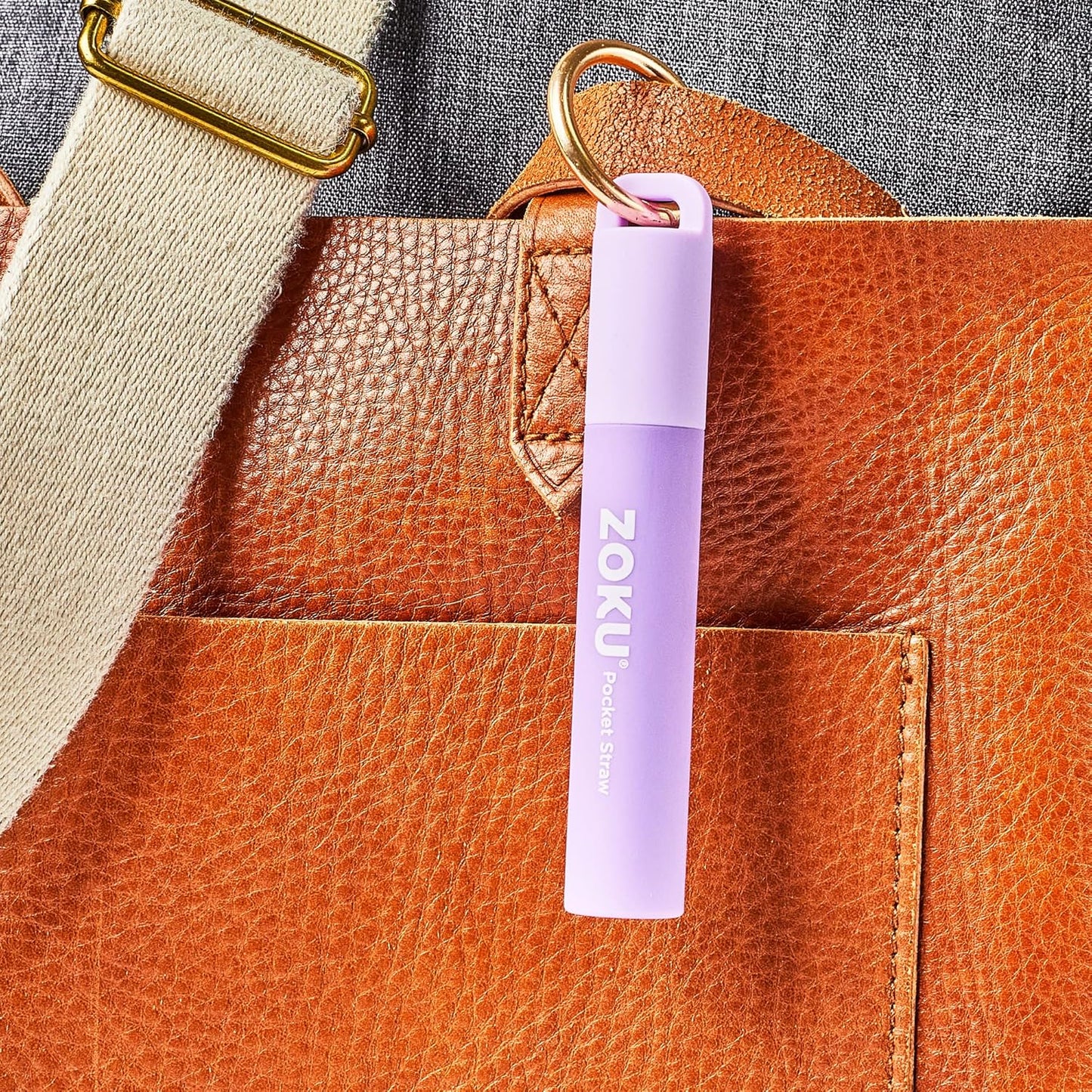 ZOKU Reusable Metal Straw with Case for Travel, Purple - Collapsible Stainless Steel Drinking Straw with Silicone Tip and Cleaner Brush, Ideal for Key Chains, Pockets, Purses