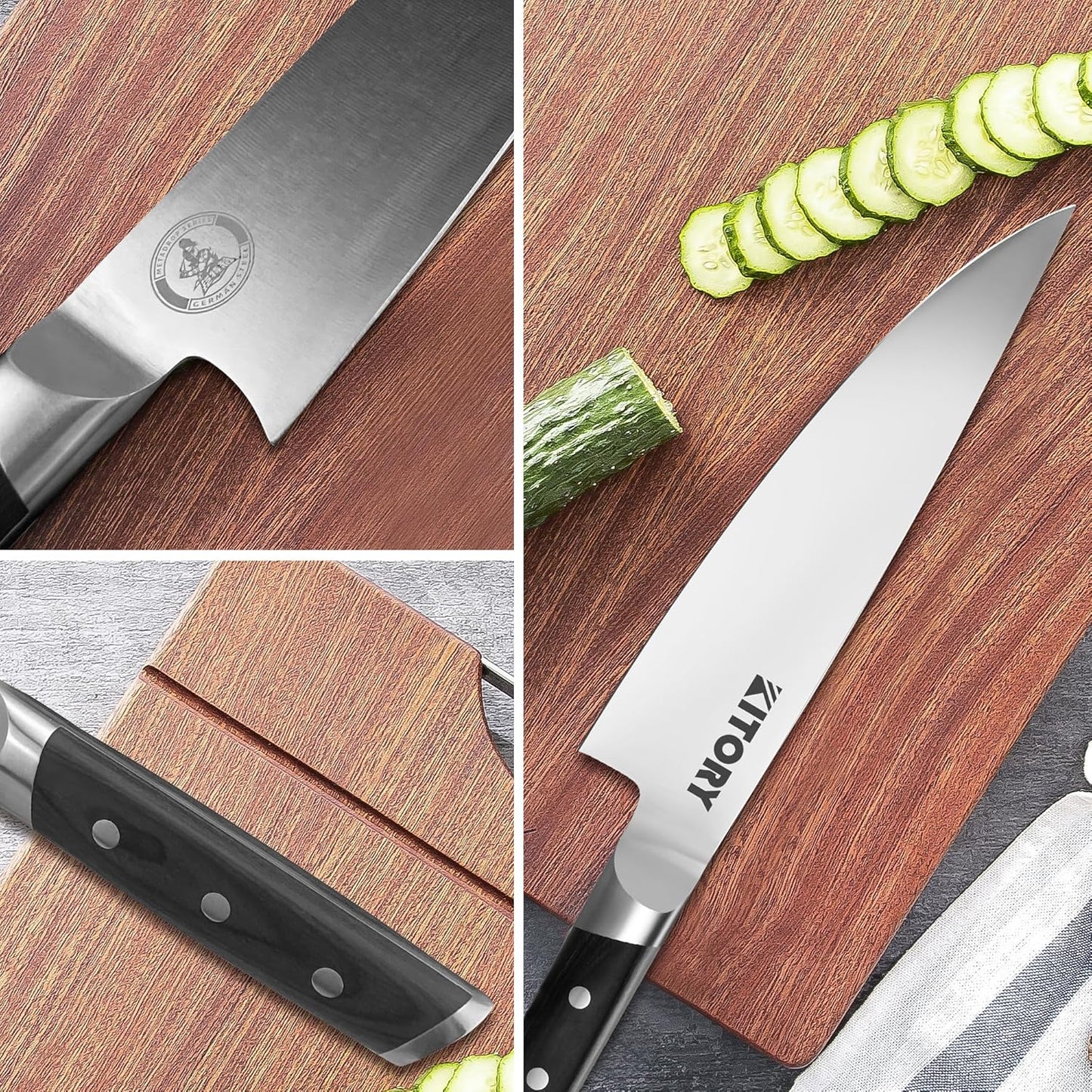 Kitory Chef Knife 8" - Full Tang Pro Kitchen Knife - Forged German High Carbon Steel - Full Tang Pakkawood Handle-Gift Box - Metadrop Series